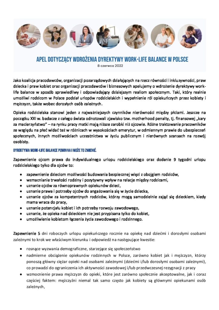 APEL KOALICJI PRACODAWCÓW, ORGANIZACJI POZARZĄDOWYCH, ORGANIZACJI PRACODAWCÓW