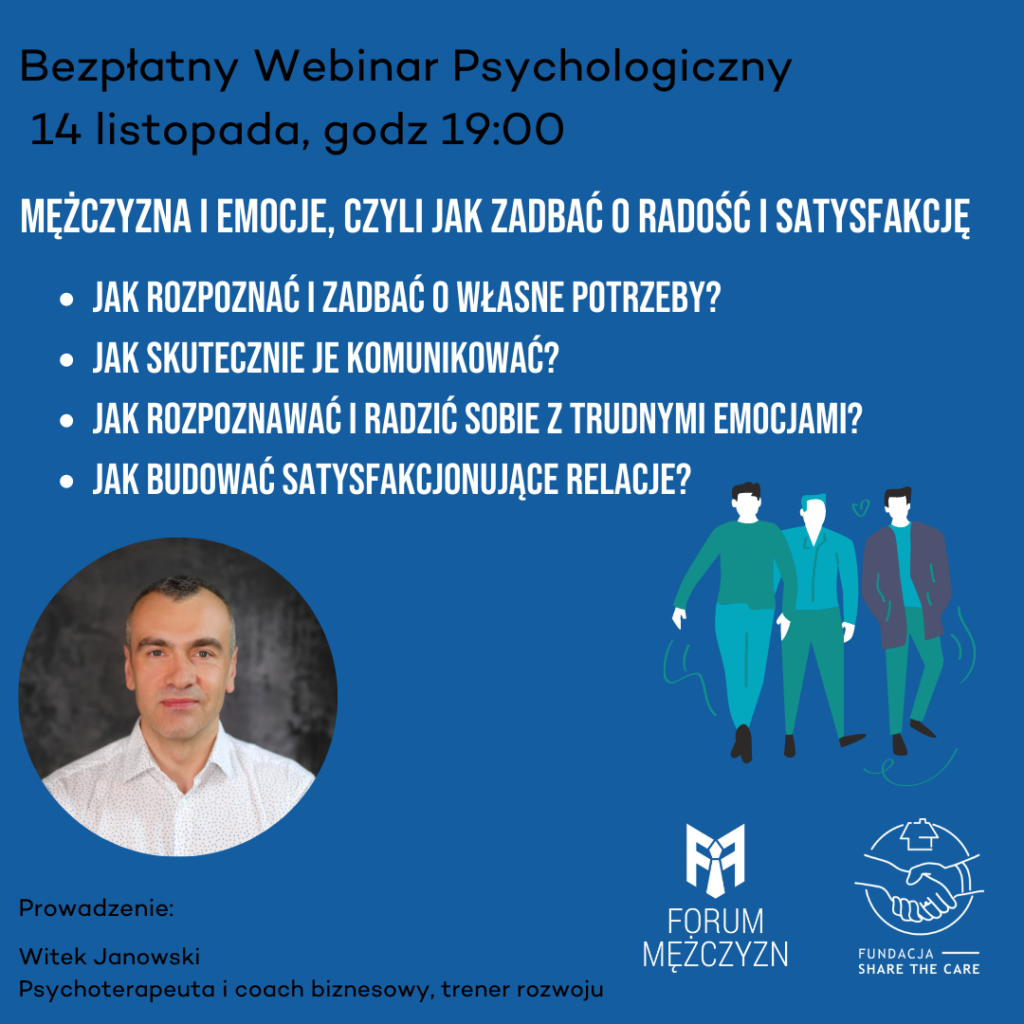 14.11. godz.19:00- zapraszamy na webinar psychologiczny dla mężczyzn